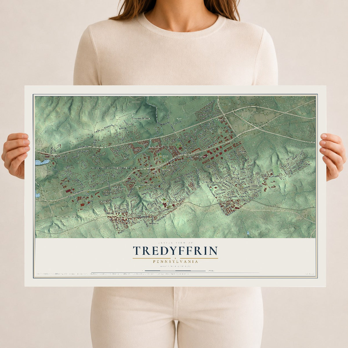Map of Tredyffrin, Pennsylvania, 12 x 18 inch unframed archival matte print