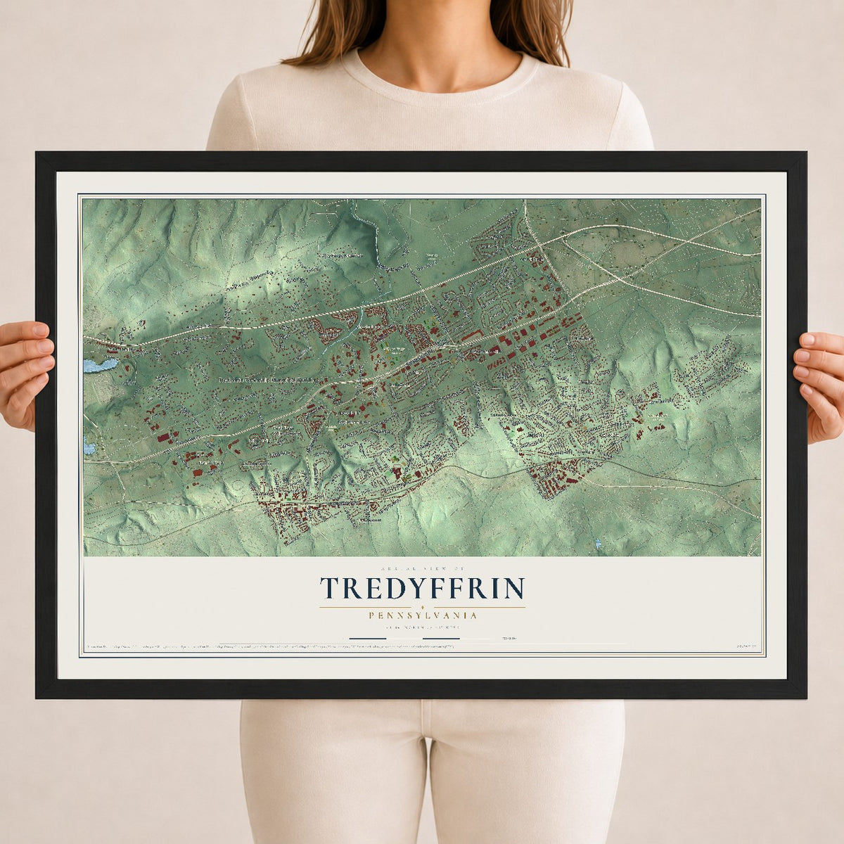Map of Tredyffrin, Pennsylvania, 18 x 24 inch print in a black wood frame