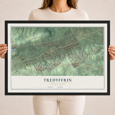Map of Tredyffrin, Pennsylvania, 18 x 24 inch print in a black wood frame