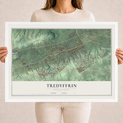 Map of Tredyffrin, Pennsylvania, 18 x 24 inch print in a white wood frame