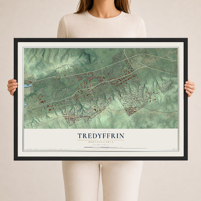 Map of Tredyffrin, Pennsylvania, 24 x 36 inch print in a black wood frame