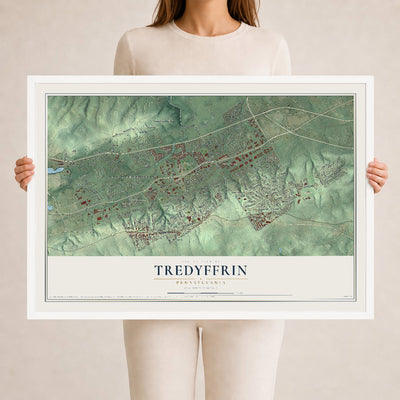 Map of Tredyffrin, Pennsylvania, 24 x 36 inch print in a white wood frame