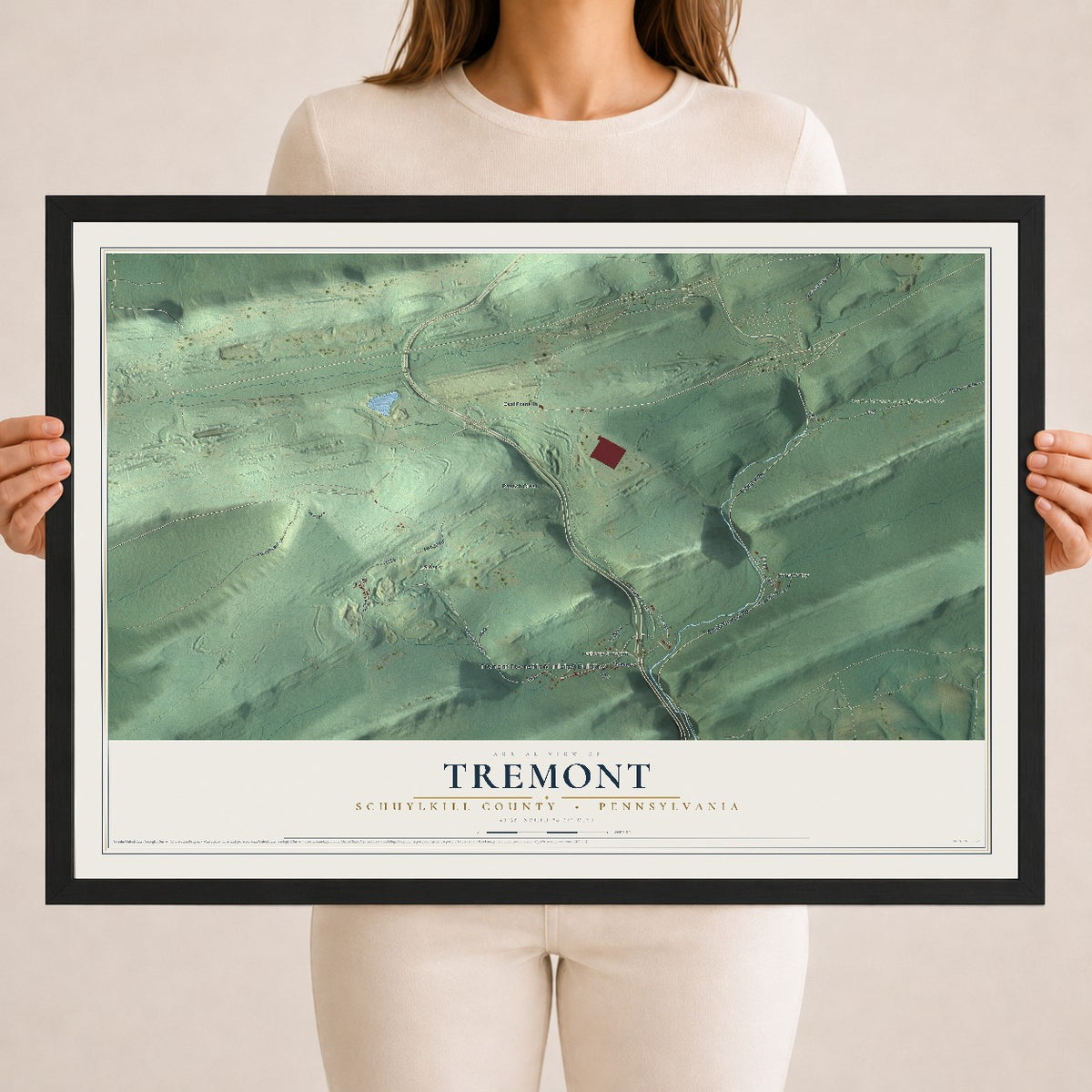 Map of Tremont, Schuylkill County, Pennsylvania, 18 x 24 inch print in a black wood frame