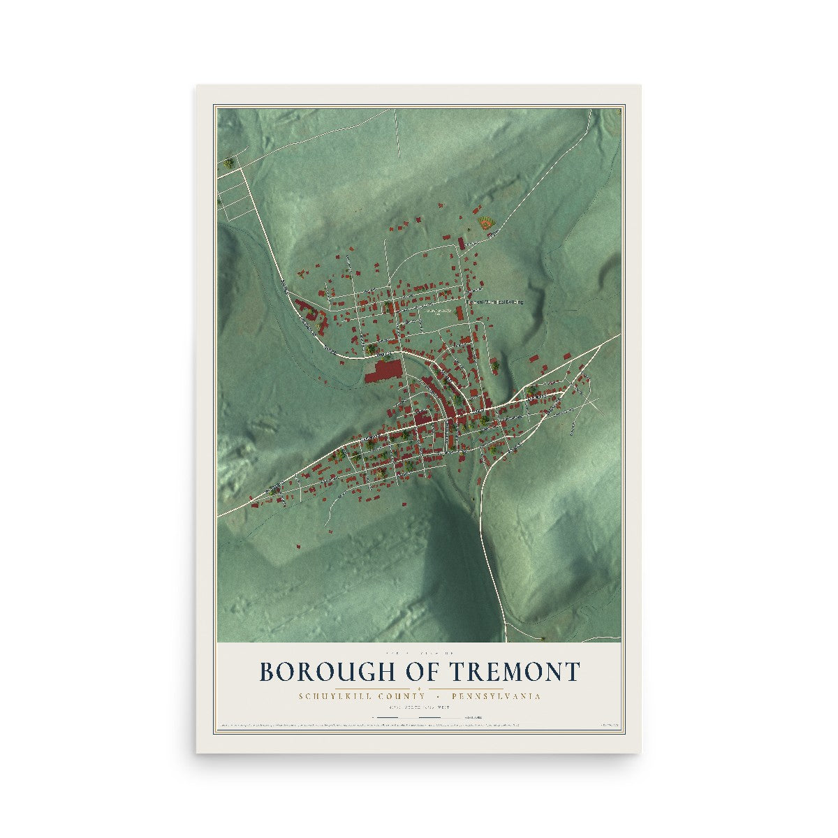 Map of the Borough of Tremont, Schuylkill County, Pennsylvania, 12 x 18 inch unframed archival matte print