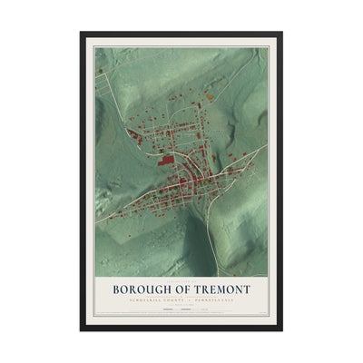 Map of the Borough of Tremont, Schuylkill County, Pennsylvania, 12 x 18 inch print in a black wood frame