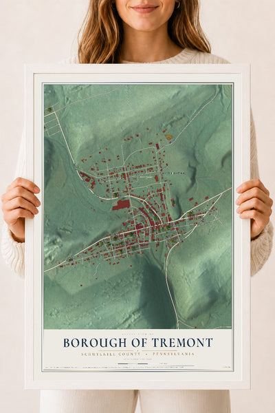 Map of the Borough of Tremont, Schuylkill County, Pennsylvania, 18 x 24 inch print in a white wood frame