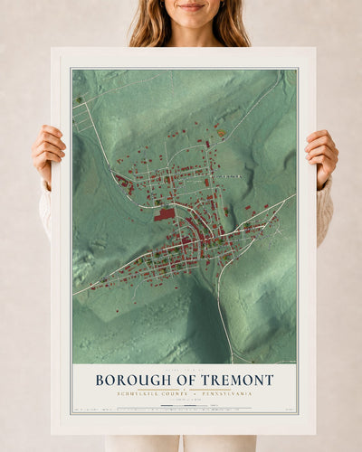 Map of the Borough of Tremont, Schuylkill County, Pennsylvania, 24 x 36 inch print in a white wood frame
