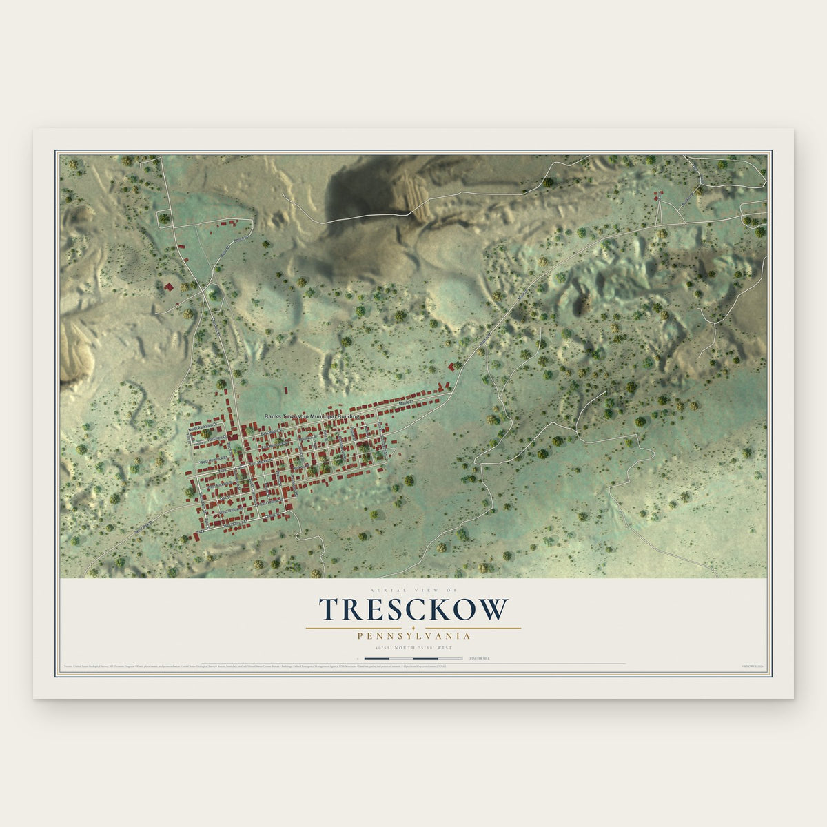 Tresckow, Pennsylvania map print, the full design