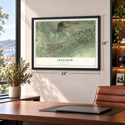Tresckow, Pennsylvania map, 18 x 24 inch print in a black frame in a home office
