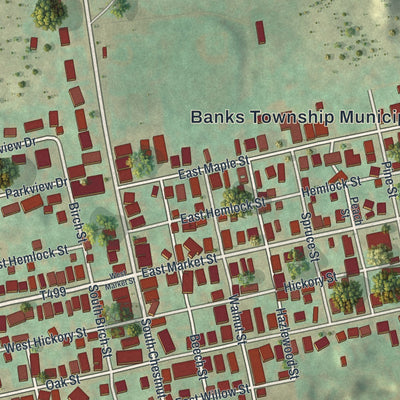 Close-up of the map of Tresckow, Pennsylvania print showing street and building detail
