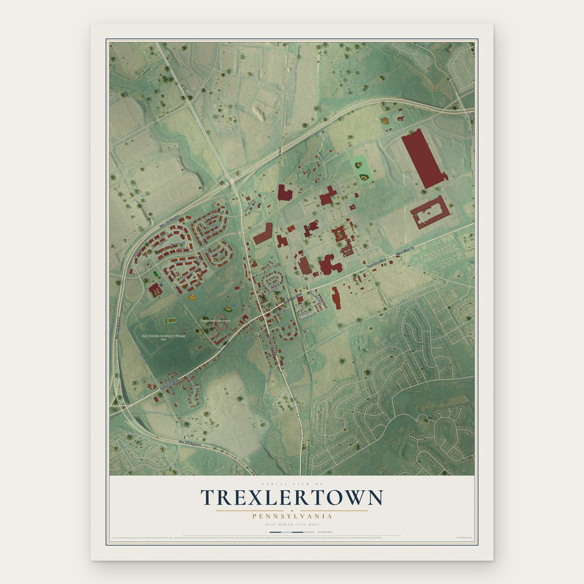 Trexlertown, Pennsylvania map print, the full design