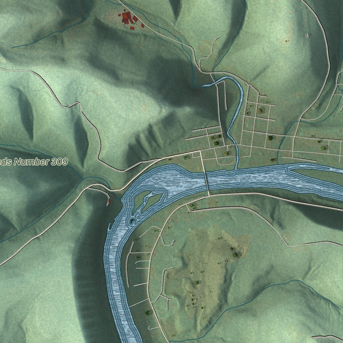 Close-up of the map of Triumph, Pennsylvania print showing street and building detail