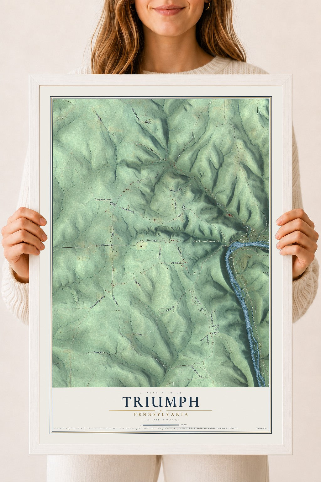 Map of Triumph, Pennsylvania, 18 x 24 inch print in a white wood frame