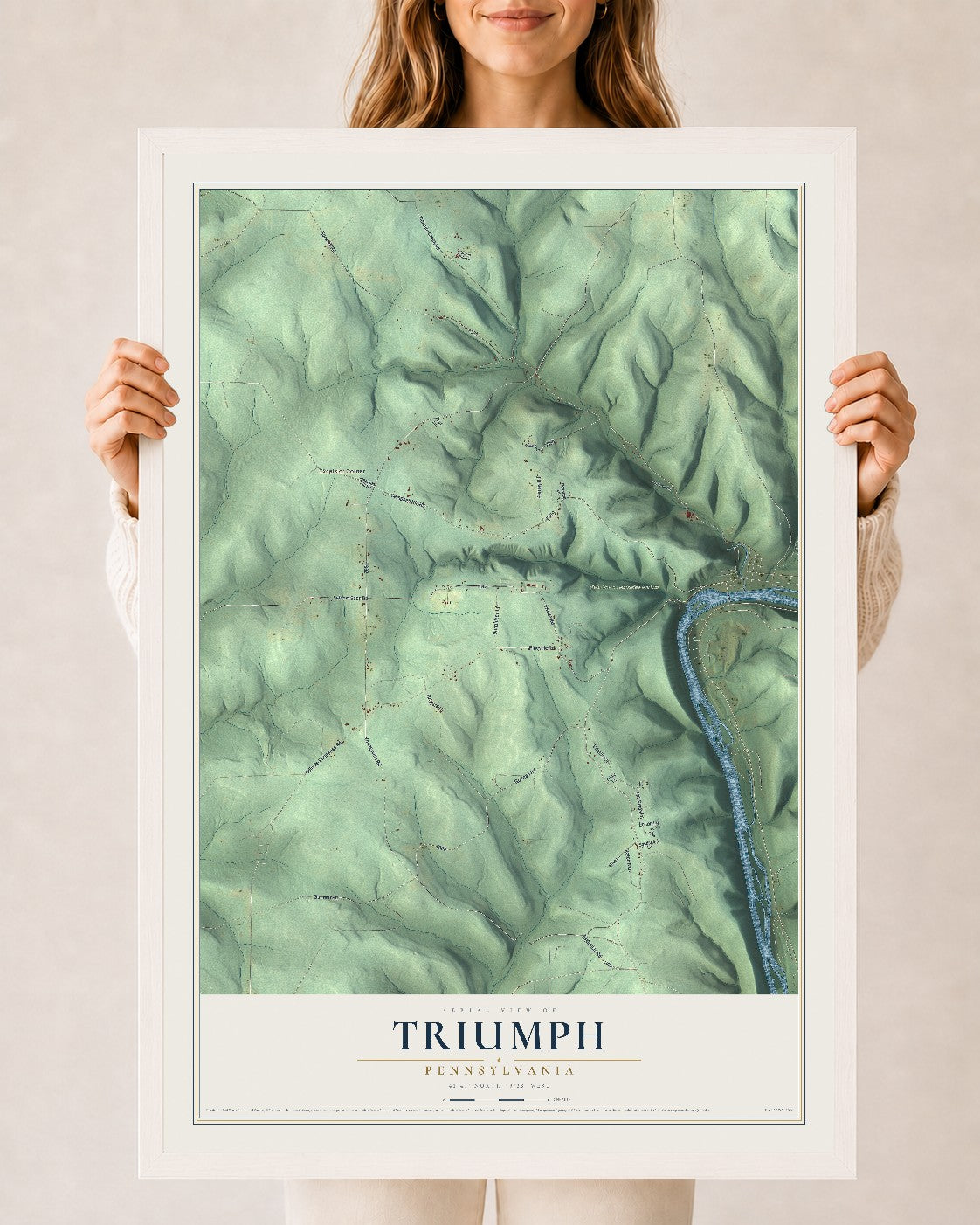 Map of Triumph, Pennsylvania, 24 x 36 inch print in a white wood frame