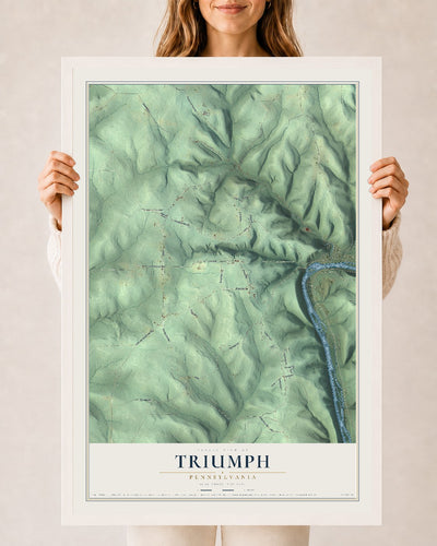 Map of Triumph, Pennsylvania, 24 x 36 inch print in a white wood frame
