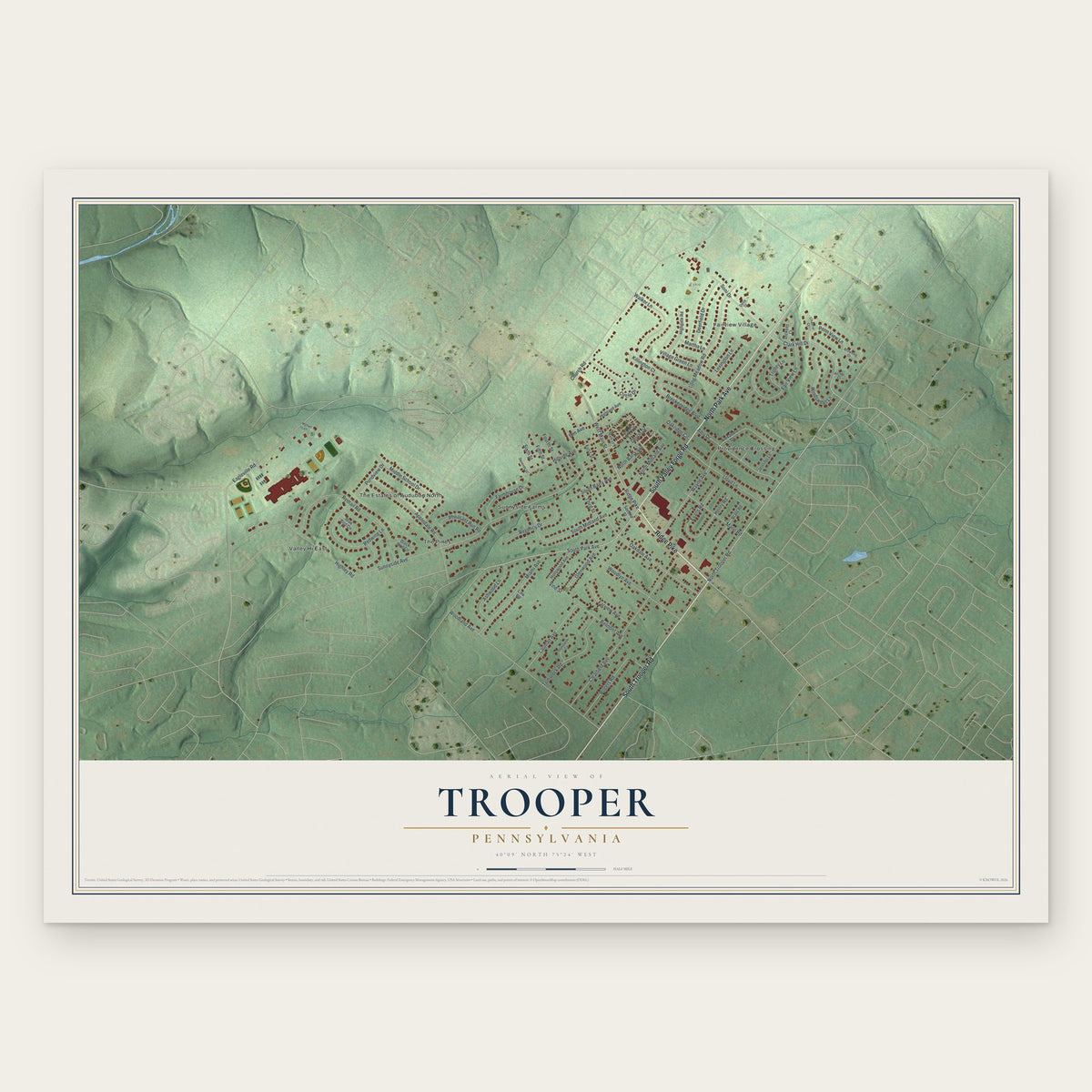 Trooper, Pennsylvania map print, the full design