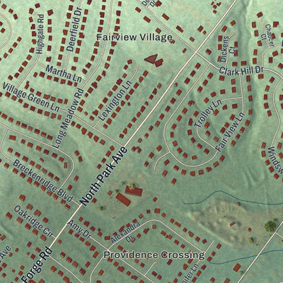 Close-up of the map of Trooper, Pennsylvania print showing street and building detail