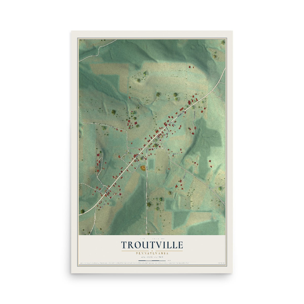 Map of Troutville, Pennsylvania, 12 x 18 inch unframed archival matte print