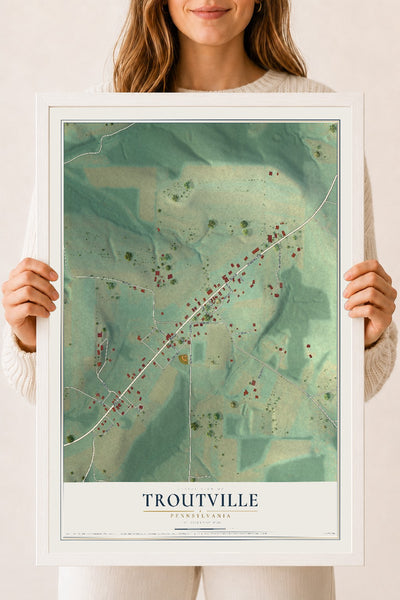 Map of Troutville, Pennsylvania, 18 x 24 inch print in a white wood frame
