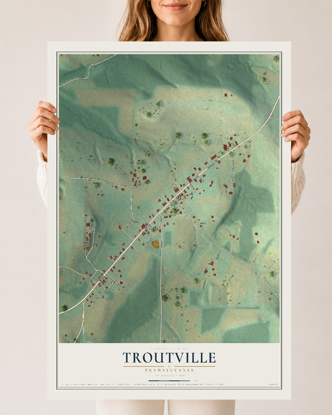Map of Troutville, Pennsylvania, 24 x 36 inch unframed archival matte print