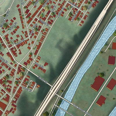Close-up of the map of Troy Hill, Pennsylvania print showing street and building detail