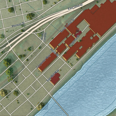 Second close-up of the map of Troy Hill, Pennsylvania print showing more streets and buildings