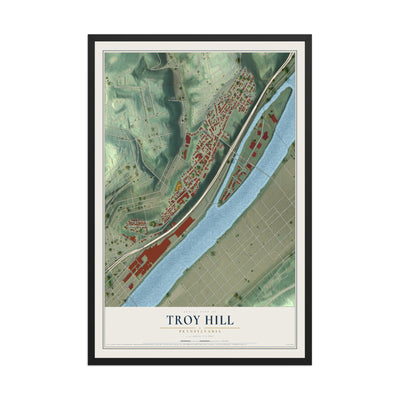 Map of Troy Hill, Pennsylvania, 12 x 18 inch print in a black wood frame