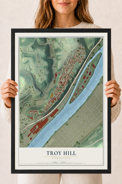 Map of Troy Hill, Pennsylvania, 18 x 24 inch print in a black wood frame
