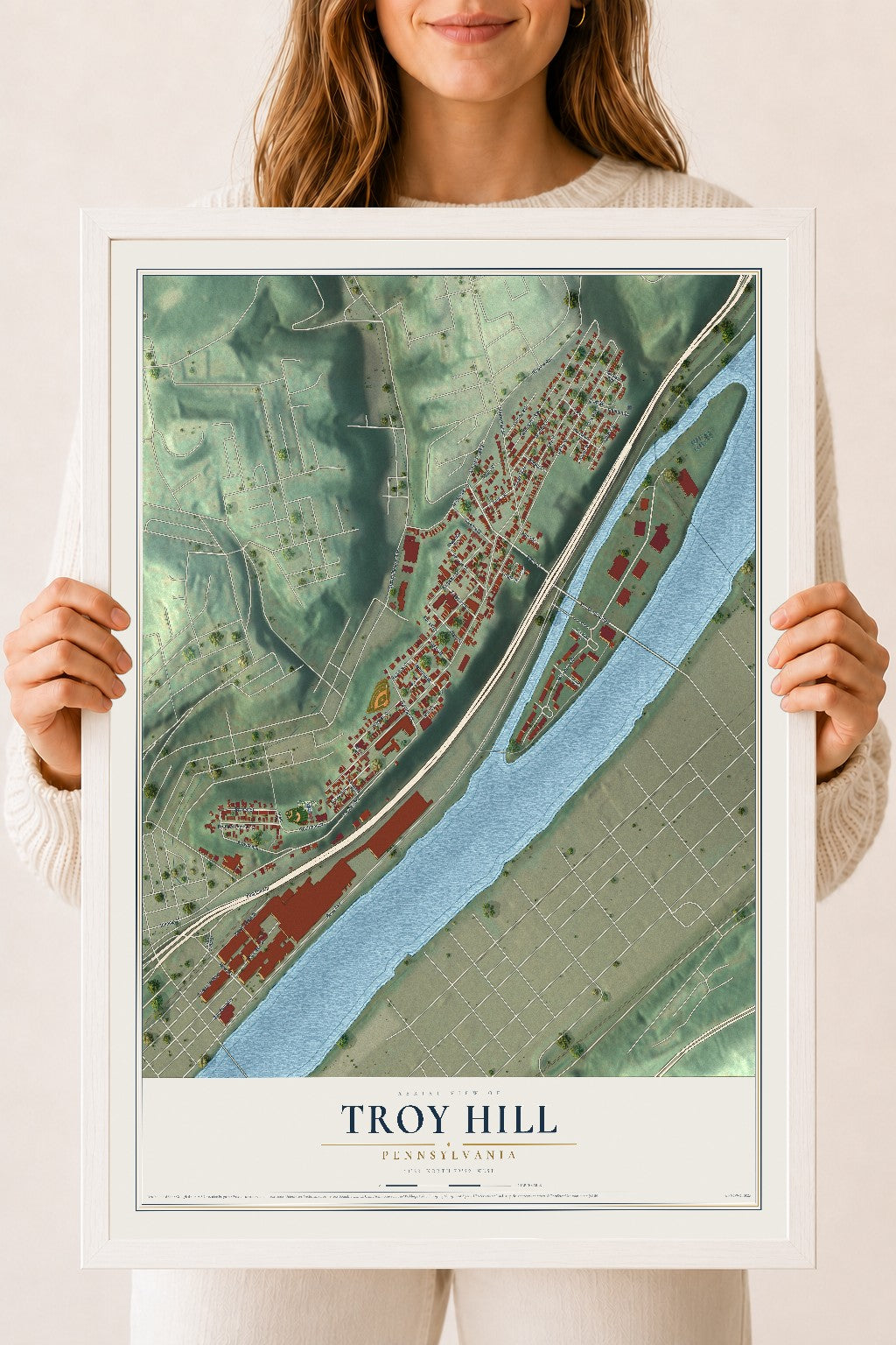 Map of Troy Hill, Pennsylvania, 18 x 24 inch print in a white wood frame