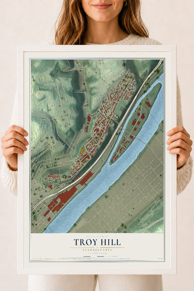 Map of Troy Hill, Pennsylvania, 18 x 24 inch print in a white wood frame