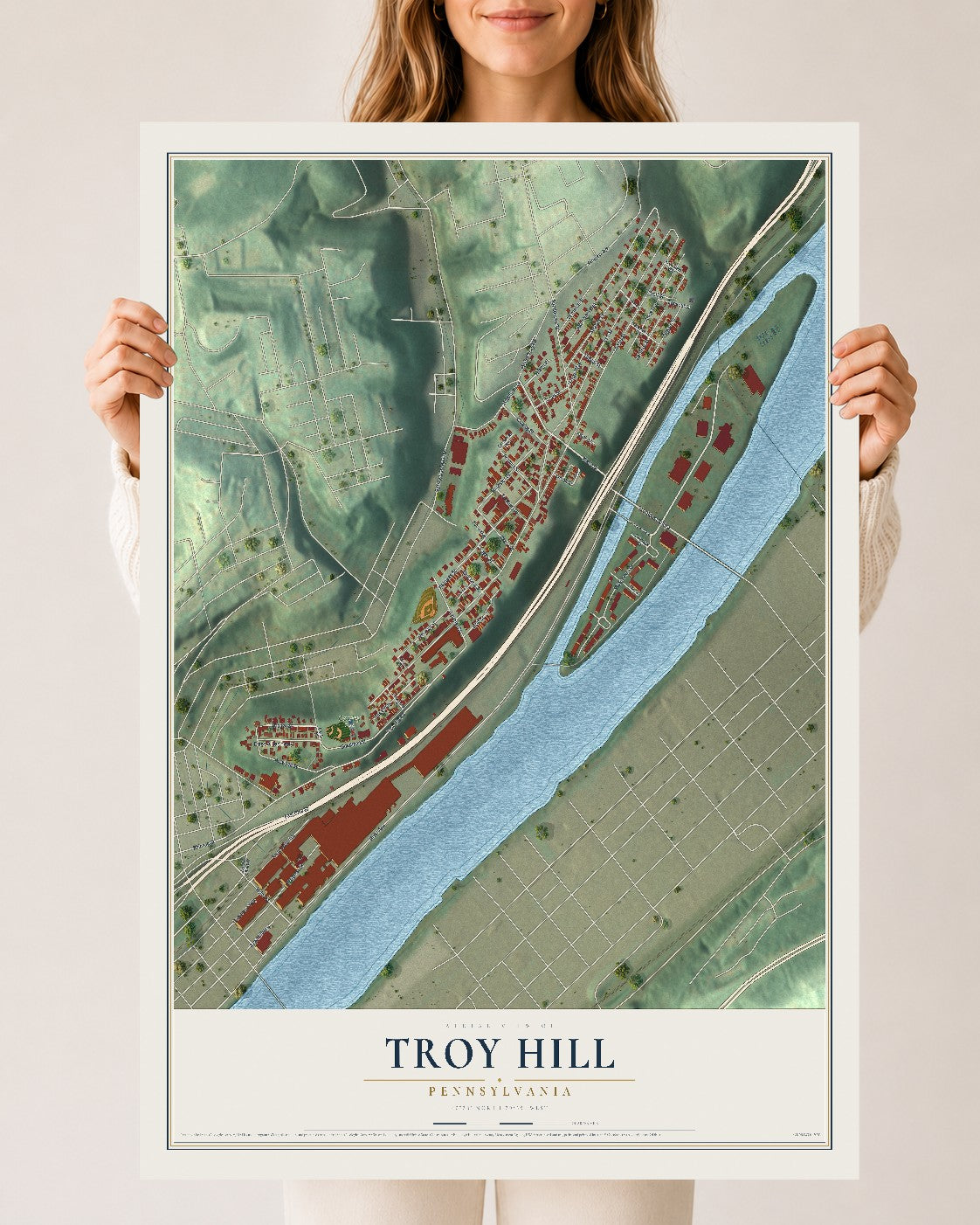 Map of Troy Hill, Pennsylvania, 24 x 36 inch unframed archival matte print