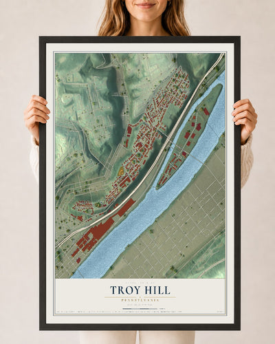 Map of Troy Hill, Pennsylvania, 24 x 36 inch print in a black wood frame