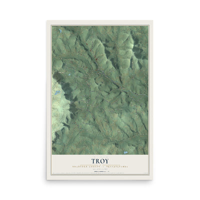 Map of Troy, Bradford County, Pennsylvania, 12 x 18 inch unframed archival matte print