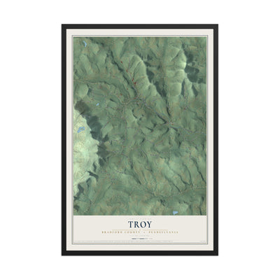 Map of Troy, Bradford County, Pennsylvania, 12 x 18 inch print in a black wood frame