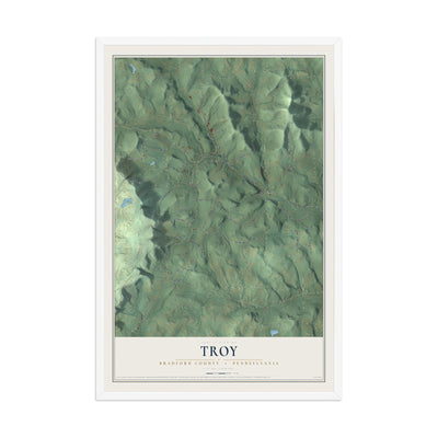 Map of Troy, Bradford County, Pennsylvania, 12 x 18 inch print in a white wood frame