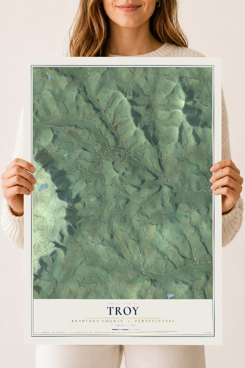 Map of Troy, Bradford County, Pennsylvania, 18 x 24 inch unframed archival matte print