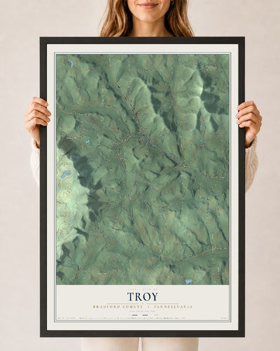 Map of Troy, Bradford County, Pennsylvania, 24 x 36 inch print in a black wood frame