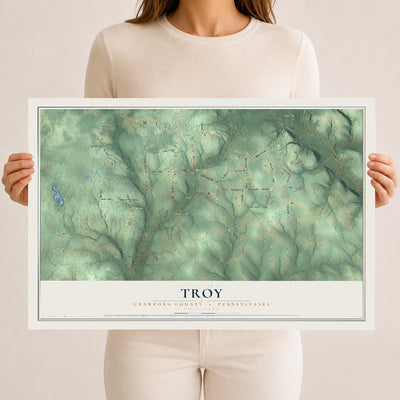 Map of Troy, Crawford County, Pennsylvania, 12 x 18 inch unframed archival matte print