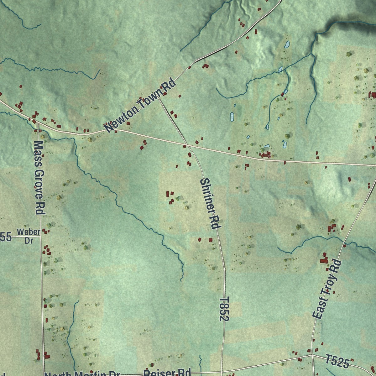 Second close-up of the map of Troy, Crawford County, Pennsylvania print showing more streets and buildings