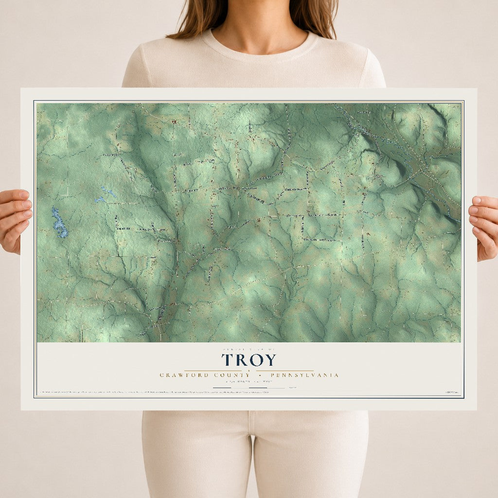 Map of Troy, Crawford County, Pennsylvania, 18 x 24 inch unframed archival matte print