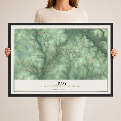 Map of Troy, Crawford County, Pennsylvania, 24 x 36 inch print in a black wood frame
