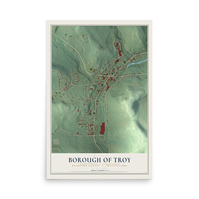 Map of the Borough of Troy, Bradford County, Pennsylvania, 12 x 18 inch unframed archival matte print