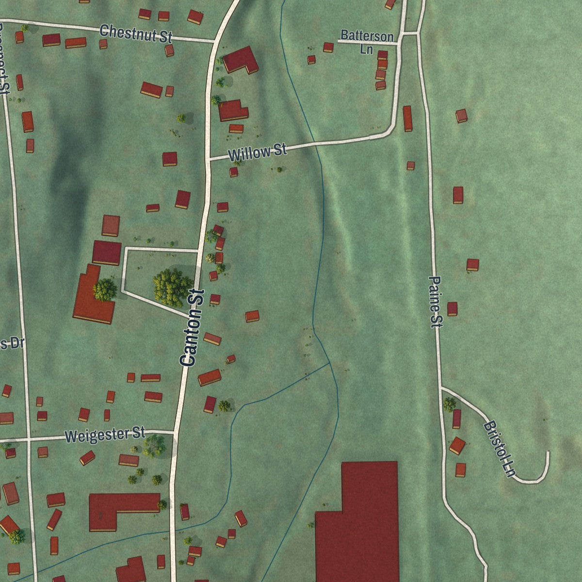 Second close-up of the map of the Borough of Troy, Bradford County, Pennsylvania print showing more streets and buildings