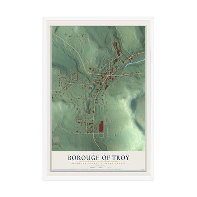 Map of the Borough of Troy, Bradford County, Pennsylvania, 12 x 18 inch print in a white wood frame