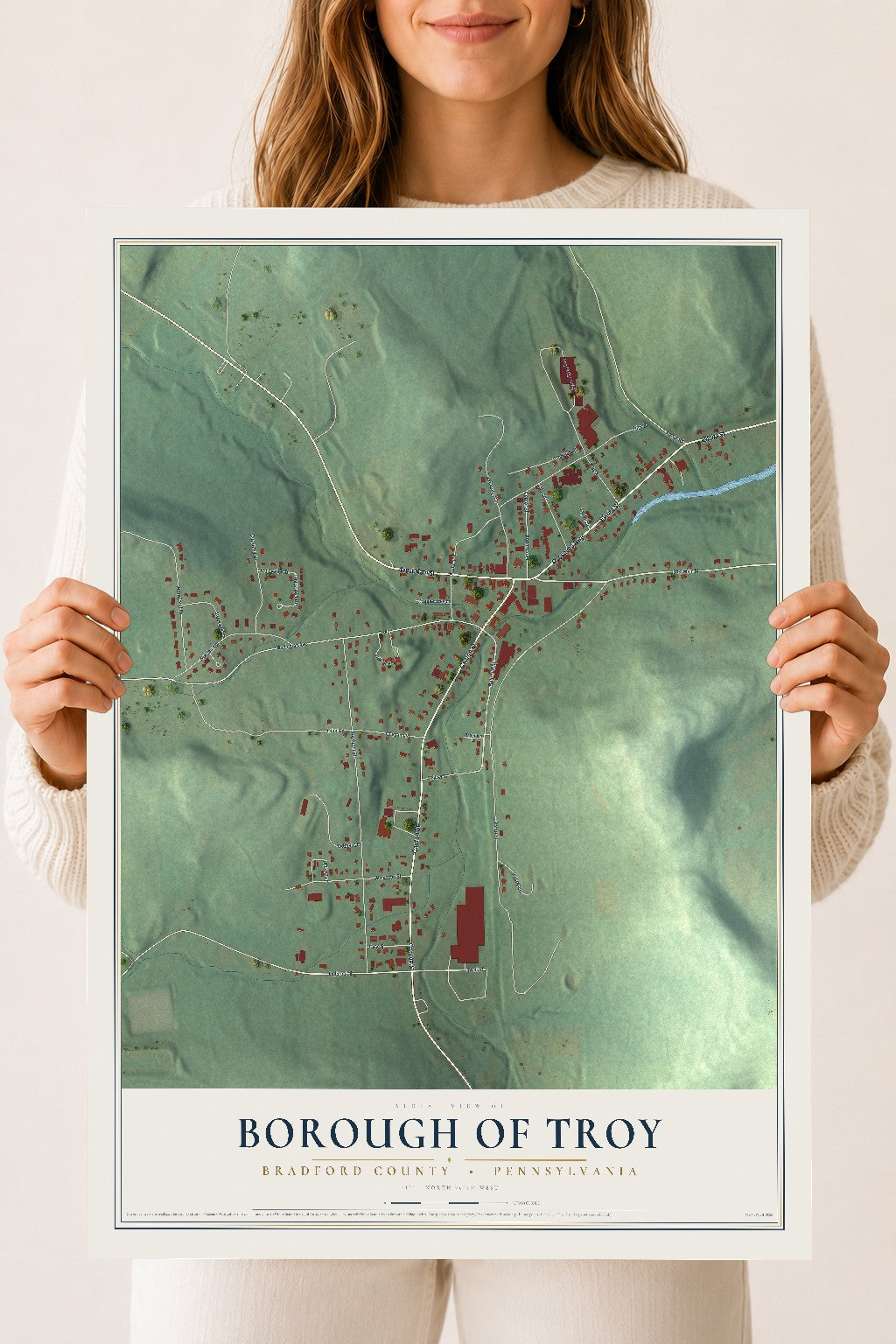 Map of the Borough of Troy, Bradford County, Pennsylvania, 18 x 24 inch unframed archival matte print