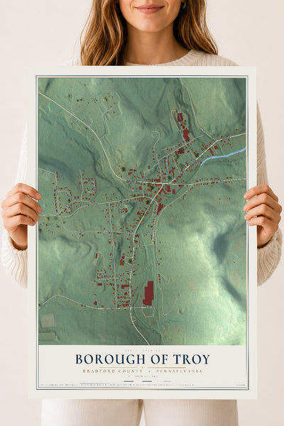 Map of the Borough of Troy, Bradford County, Pennsylvania, 18 x 24 inch unframed archival matte print