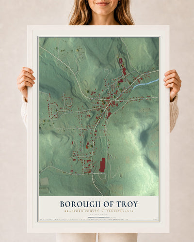 Map of the Borough of Troy, Bradford County, Pennsylvania, 24 x 36 inch print in a white wood frame