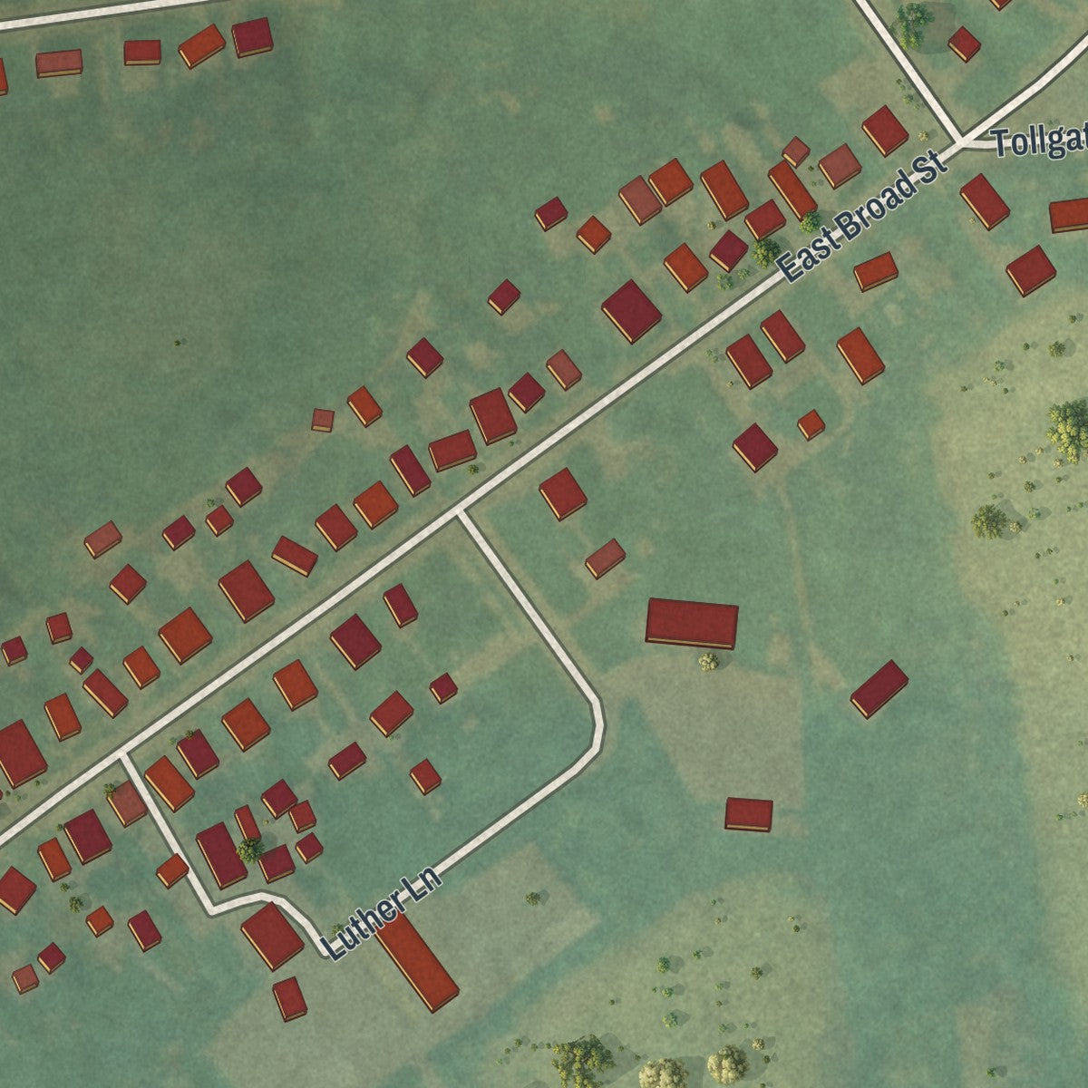 Close-up of the map of Trumbauersville, Pennsylvania print showing street and building detail