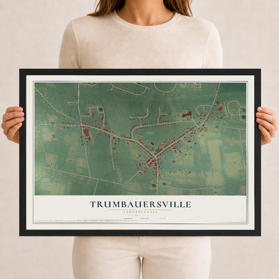 Map of Trumbauersville, Pennsylvania, 12 x 18 inch print in a black wood frame