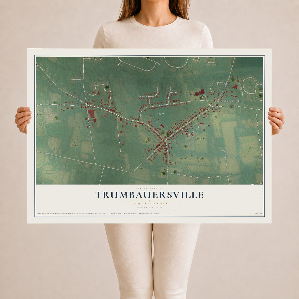 Map of Trumbauersville, Pennsylvania, 24 x 36 inch unframed archival matte print